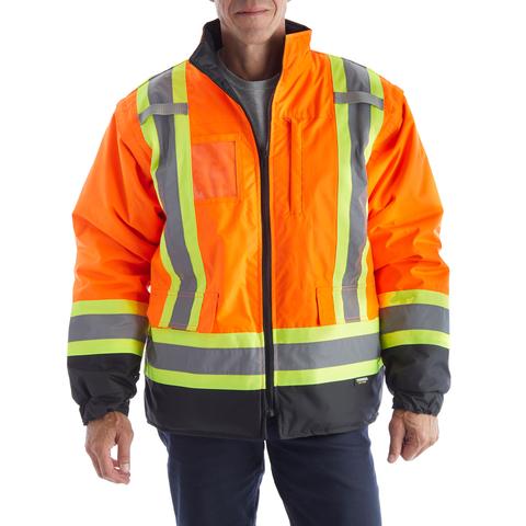 Terra Hi-Vis 7-in-1 Winter Work Jacket with Reflective Strips - ANSI Certified Safety Orange (116501) for Construction, Roadwork & Outdoor Winter Jobs