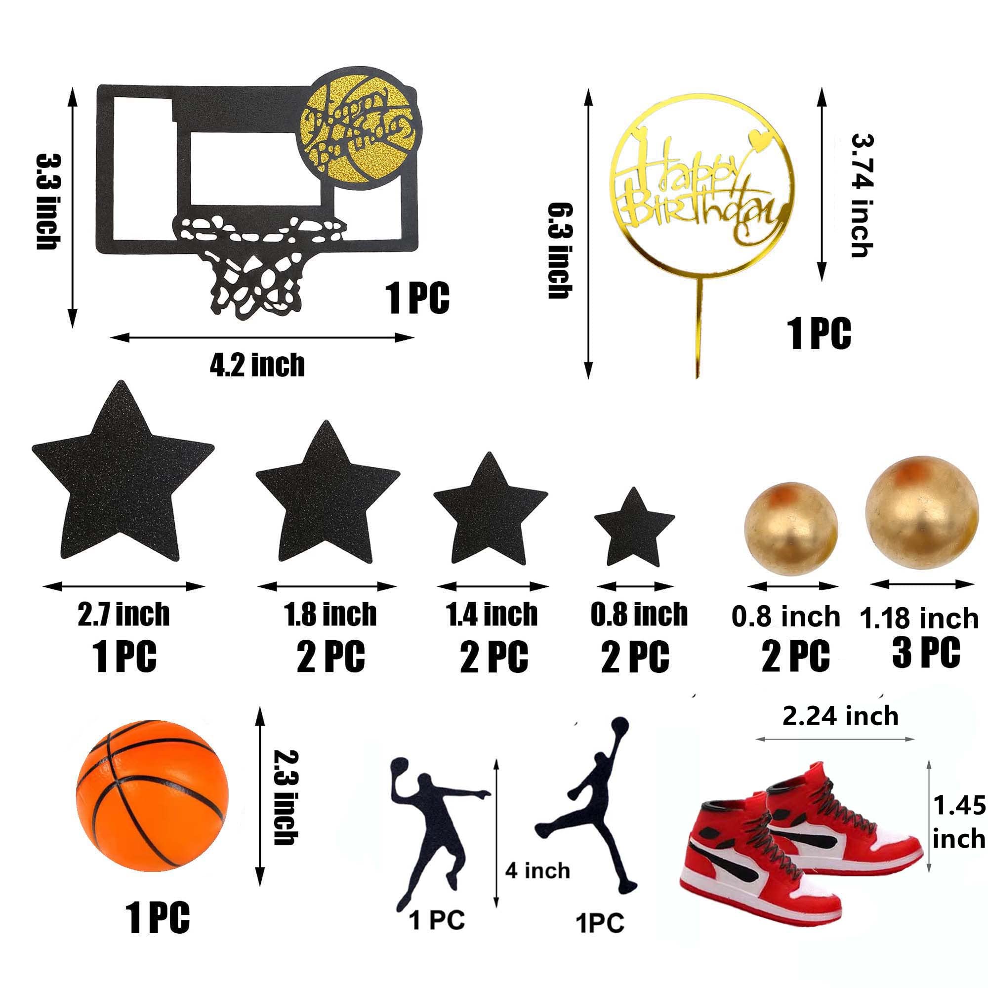 19pcs Basketball Cake Toppers Set with Sneakers & Gold Stars - Perfect for Boys & Men's Birthday Party Cake Decorations | Ideal for Sports-Themed Celebrations, Baby Showers, and Graduation Cakes