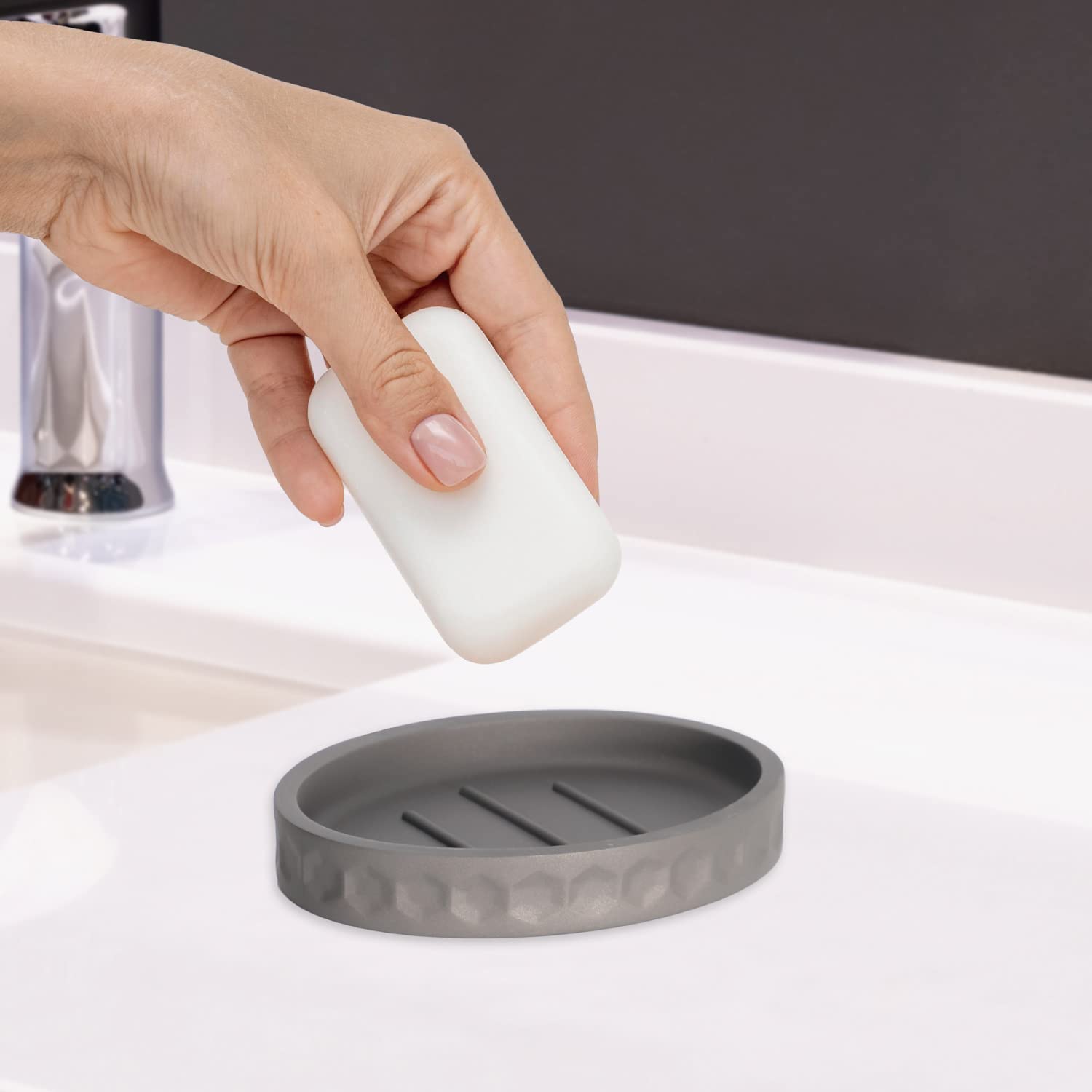 6-Piece Grey Bathroom Accessory Set - Includes Trash Can, Toothbrush Holder, Cup, Soap Dispenser, Soap Dish & Toilet Brush with Holder | Modern Light Gray Bathroom Organization for Home & Apartment