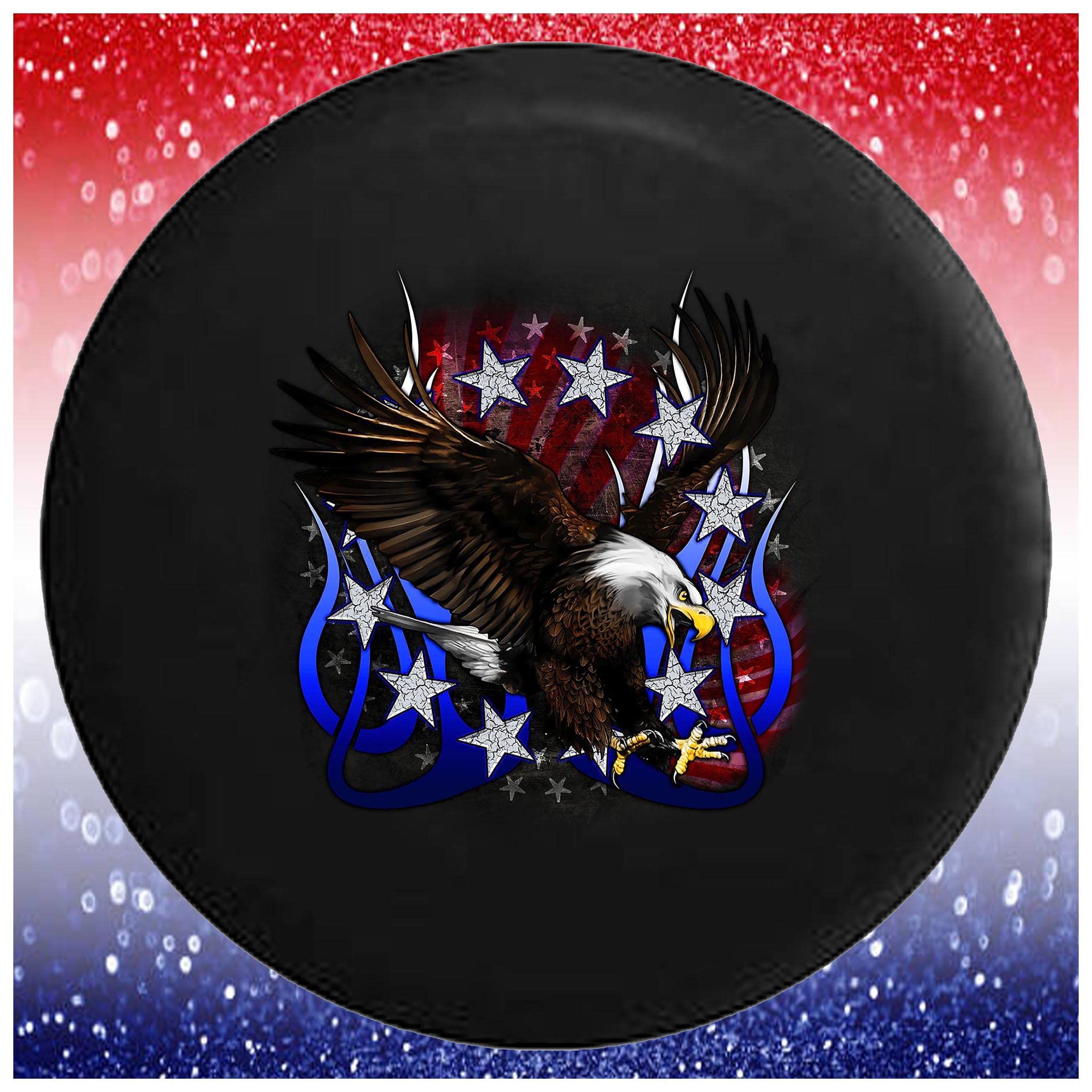 Stars and Stripes Eagle Black Spare Tire Cover - 28 Inch Universal Fit for Trailers, Trucks, SUVs & RV Campers | Durable Waterproof Accessory for Off-Road Adventures & Outdoor Camping