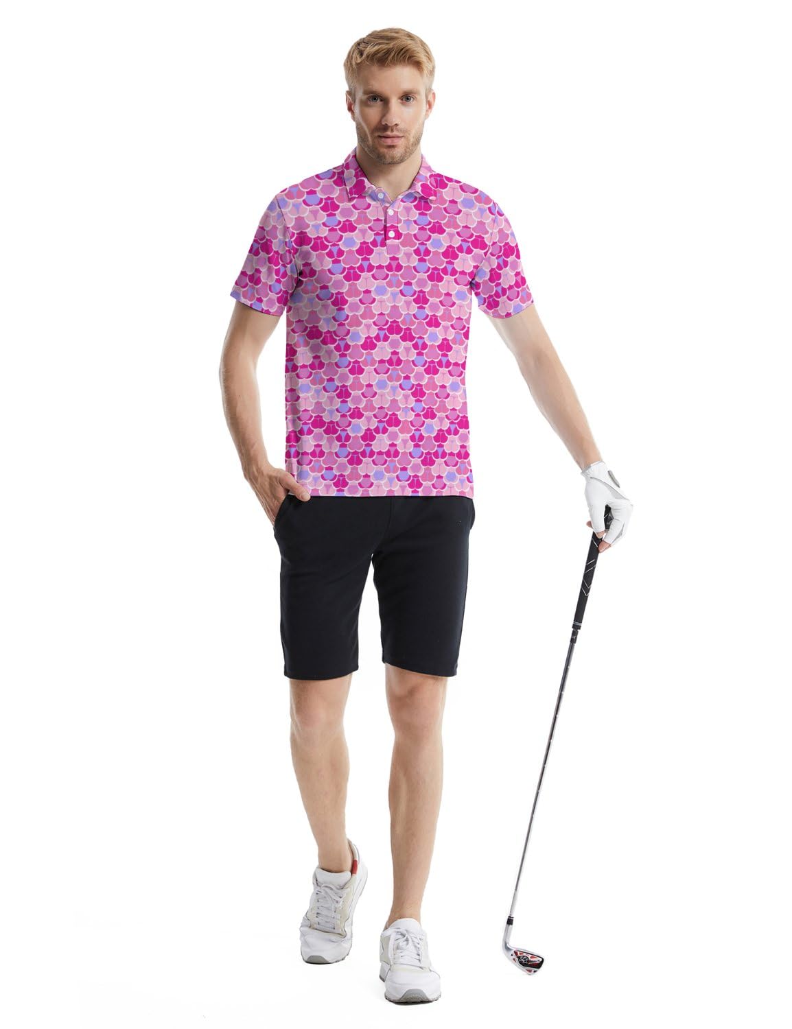 Funny Hawaiian Golf Polo Shirts for Men - 80s Retro Beach Style for Summer Golfing