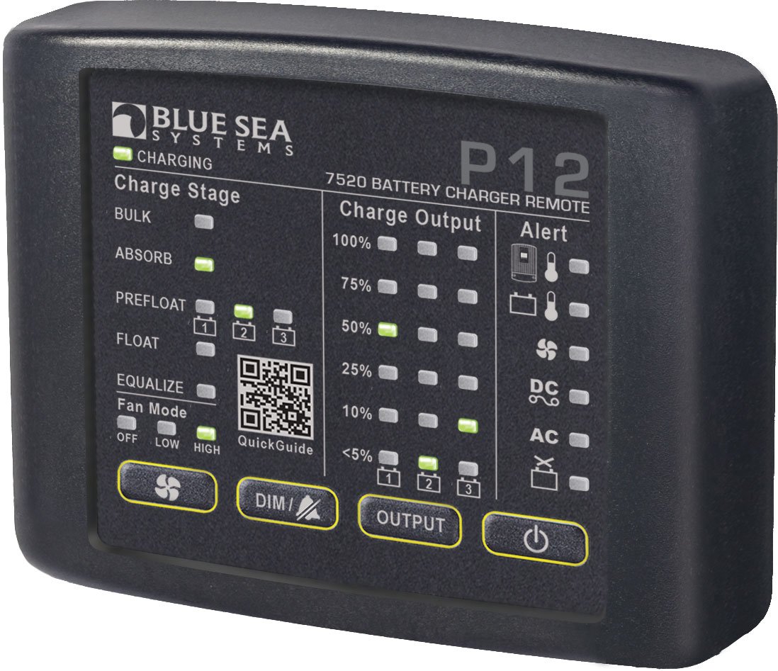 Blue Sea Systems 7520 P12 Marine Battery Charger with LED Remote Display - Perfect for Boats, RVs, and Off-Grid Power Systems