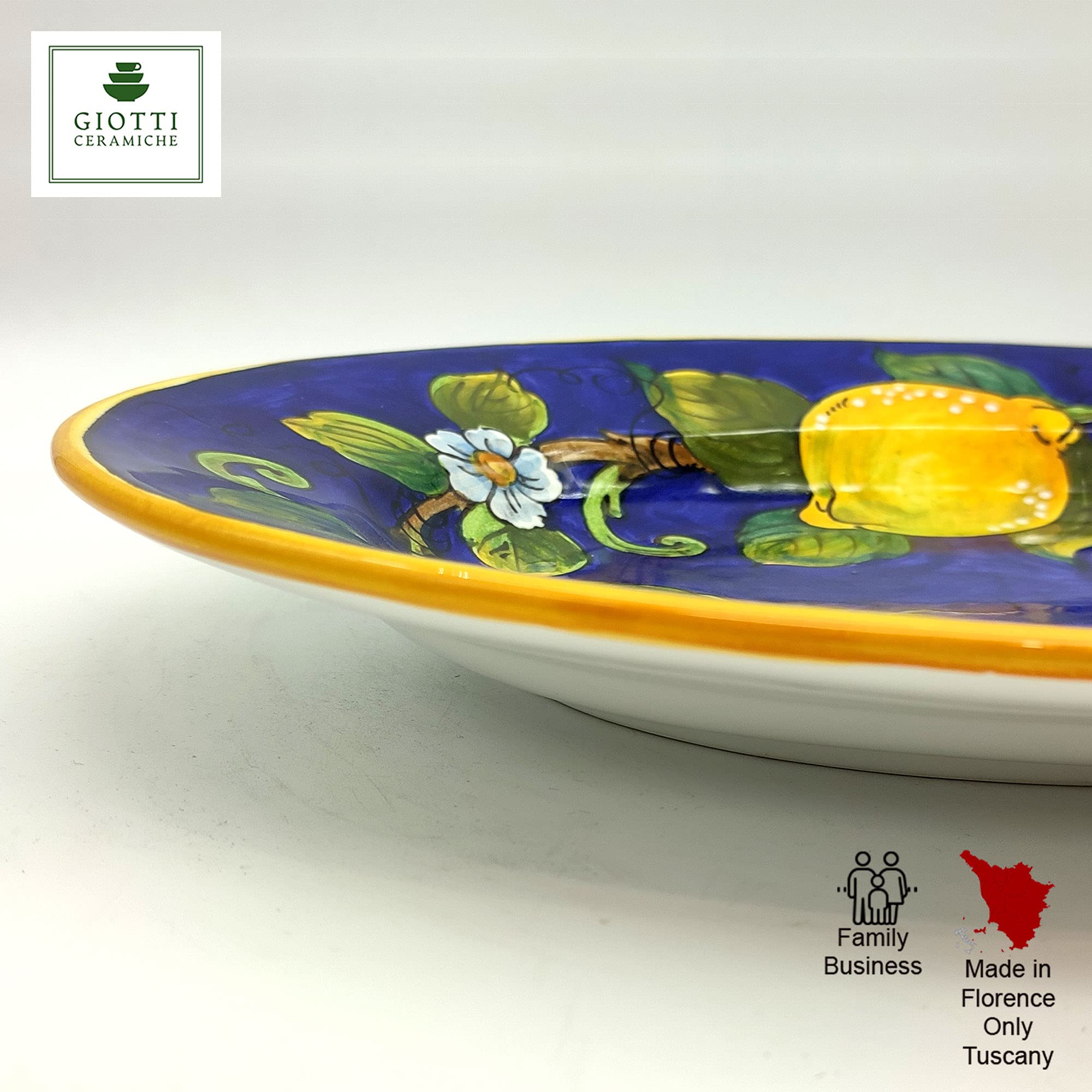 Italian Hand-Painted Large Oval Ceramic Tray - Tuscan Style Kitchen Serving Platter for Meat, Salad & Appetizers - Blue Lemon Design Dinnerware - Authentic Made in Italy Pottery for Dining & Entertaining
