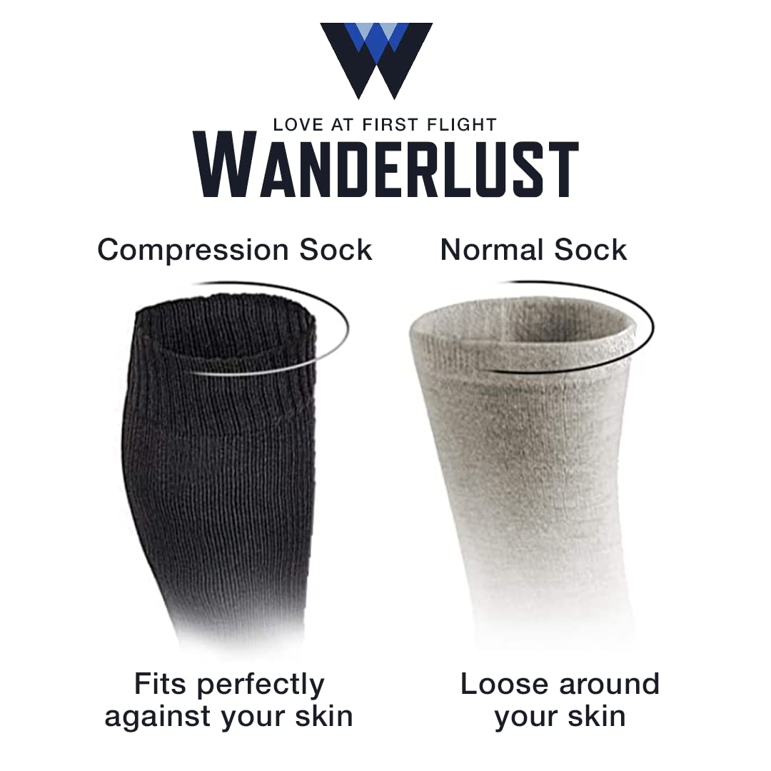 Wanderlust Travel Compression Socks for Women & Men - 15-20 mmHg Graduated Support Stockings for Airplane, Running & Nursing - Improve Circulation & Reduce Swelling