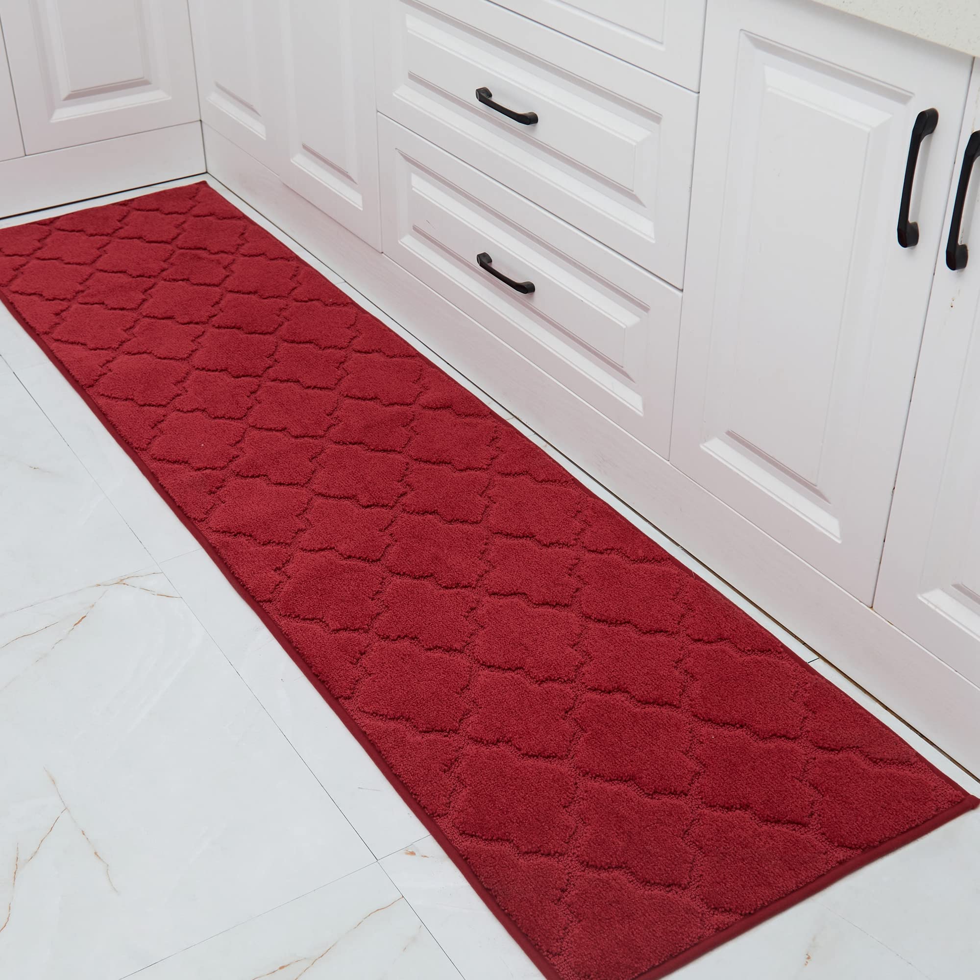 Non-Slip Soft Kitchen Floor Mat - Super Absorbent Sink Rug 20x79 Inches, Washable Polyester Standing Mat for Comfortable Cooking - Perfect for Kitchen, Laundry Room & Bathroom (Red)