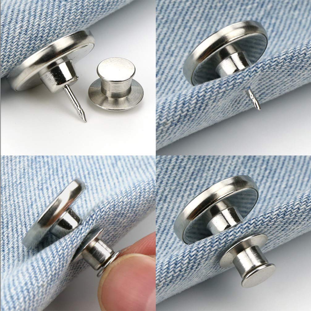 PRETYZOOM 6pcs Jeans Snap Buttons - No Sew Clip On Waist Extender for Pants, Skirts & Shorts - Adjustable Jean Button Buckles for Comfort Fit (Ideal for Postpartum, Weight Fluctuation & Fashion)