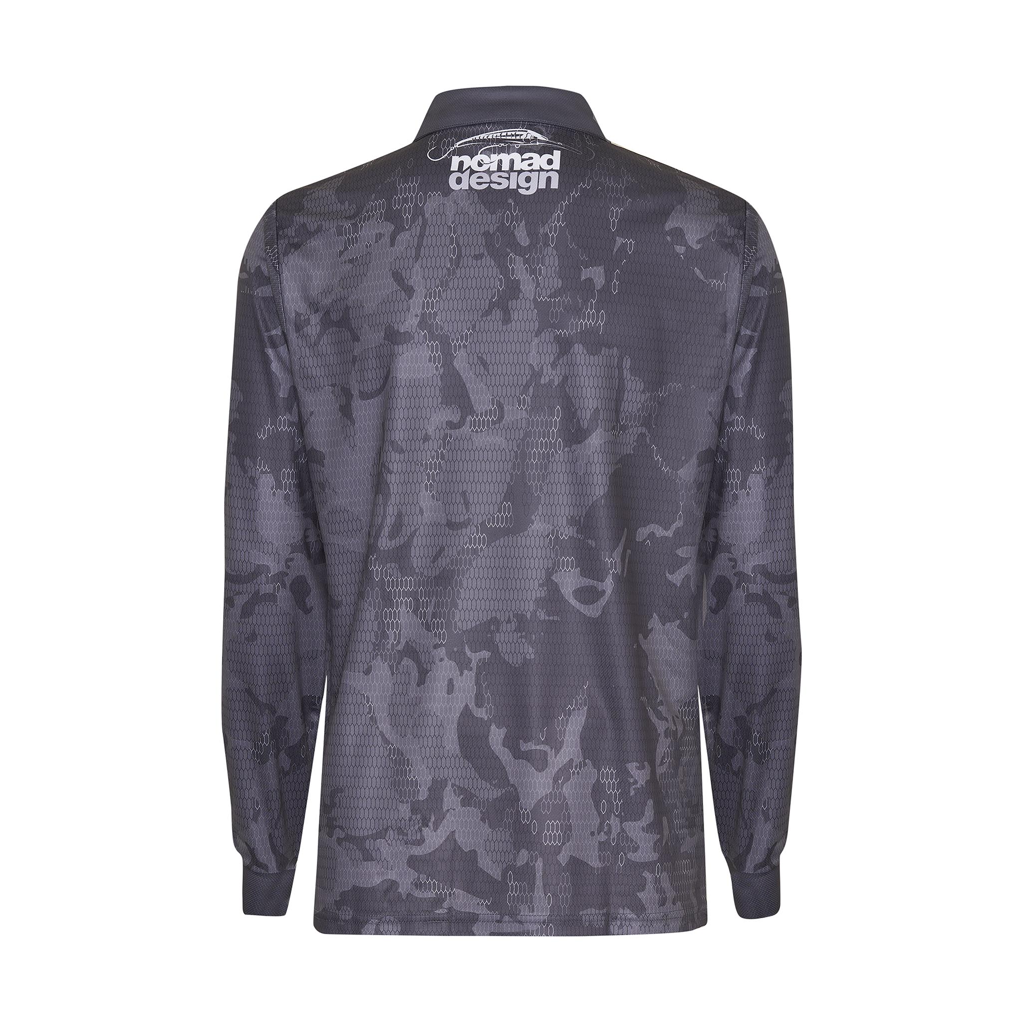 Tech Fishing Shirt with Collar - Charcoal Camouflage for Men | Quick-Dry UV Protection Performance Wear for Outdoor Fishing & Hiking