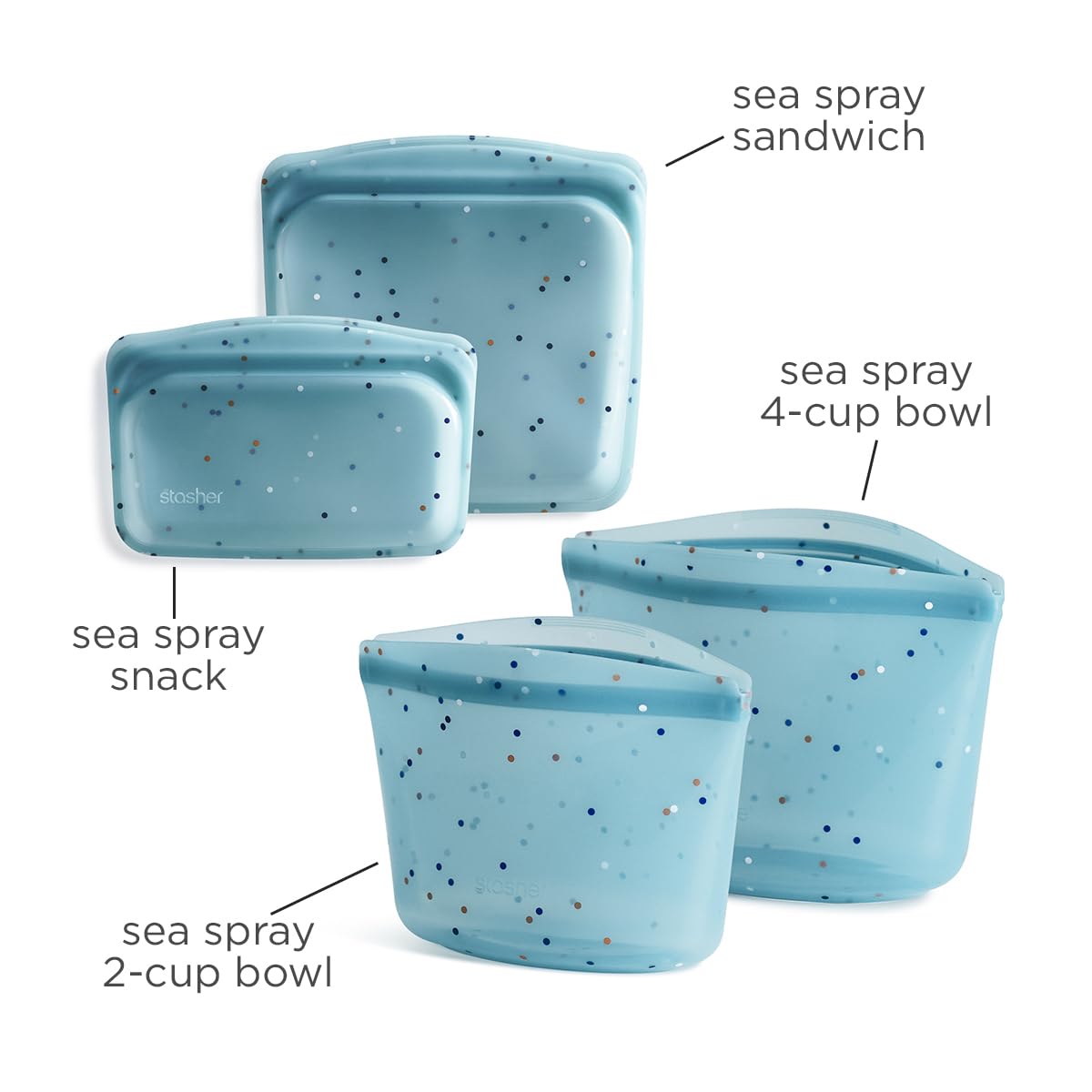 Stasher Premium Silicone Reusable Food Storage Bags 4-Pack | BPA-Free, Leakproof, Dishwasher Safe | Eco-Friendly Lunch Bags & Travel Containers for Meal Prep, Snacks, Freezer Storage & On-the-Go Convenience