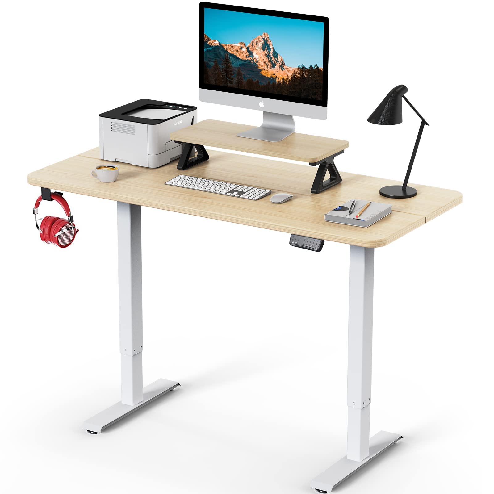 Totnz Memory Electric Height Adjustable Standing Desk - 55 x 24 Inch Sit Stand Computer Workstation with Monitor Stand - Ergonomic Home Office Desk for Work, Study & Gaming