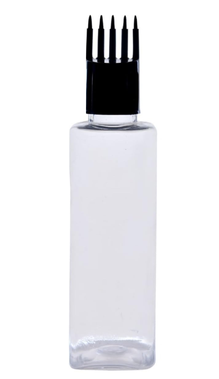 100ml Refillable Transparent Square Bottle with Applicator Cap - Empty Hair Root Comb Applicator for Oil & Shampoo (Set of 10) | Perfect for Salon, Home Hair Care & Travel