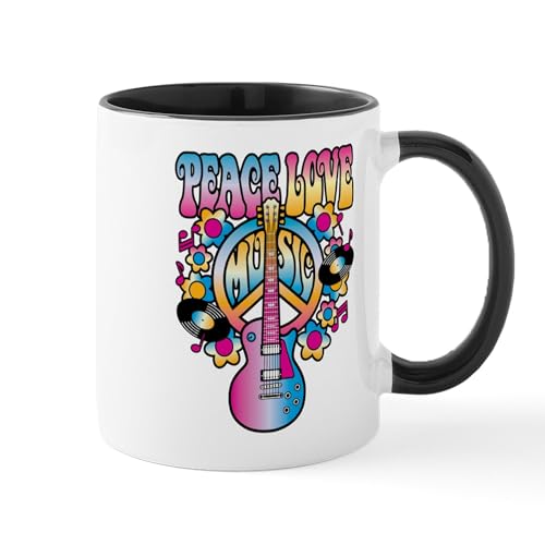 White/Black Inside - Peace Love & Music Mugs