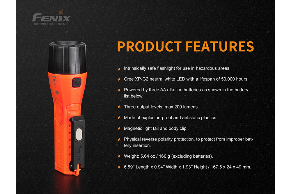 Fenix WF11E Intrinsically Safe Flashlight - Explosion Proof LED Work Light for Hazardous Areas | Perfect for Oil Rig, Mining, Chemical Plant & Emergency Use