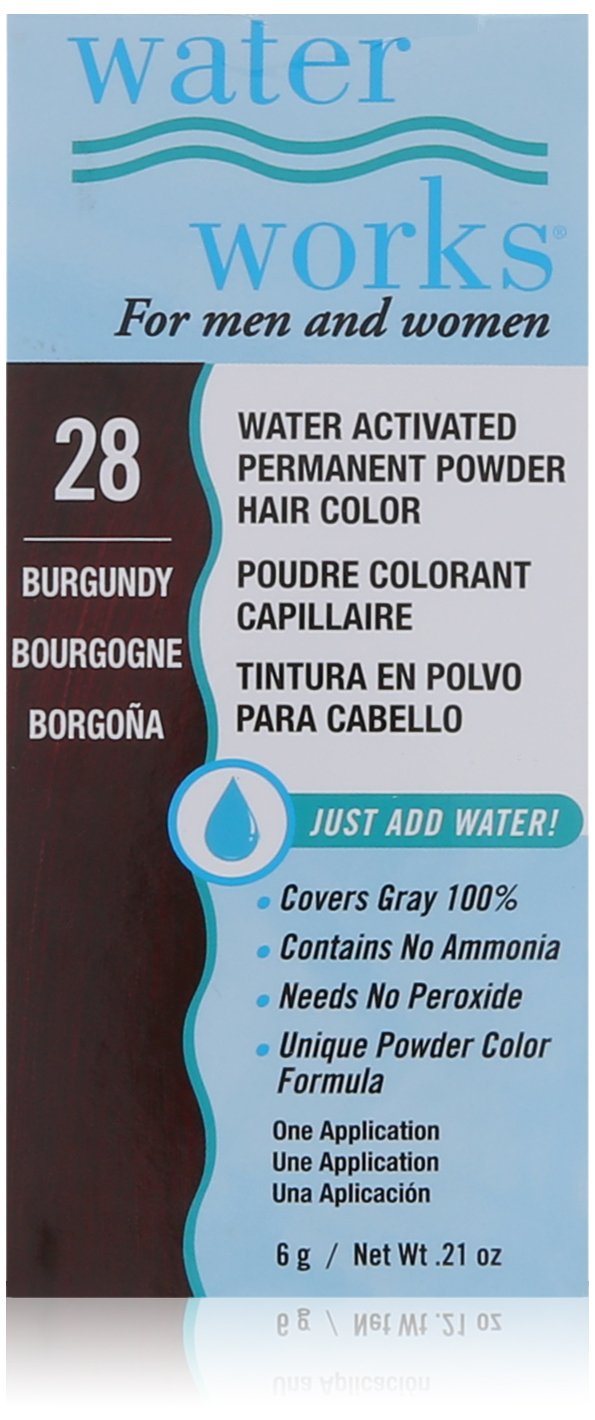 Waterworks Permanent Powder Hair Color #28 Burgundy - Long-Lasting Vibrant Burgundy Shade for Salon-Quality Home Hair Dyeing