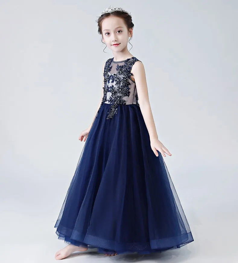 Navy Blue Flower Girl Dress for Junior Bridesmaids | Kids Pageant Gown | Children's Party Dress | Perfect for Weddings, Pageants & Special Occasions
