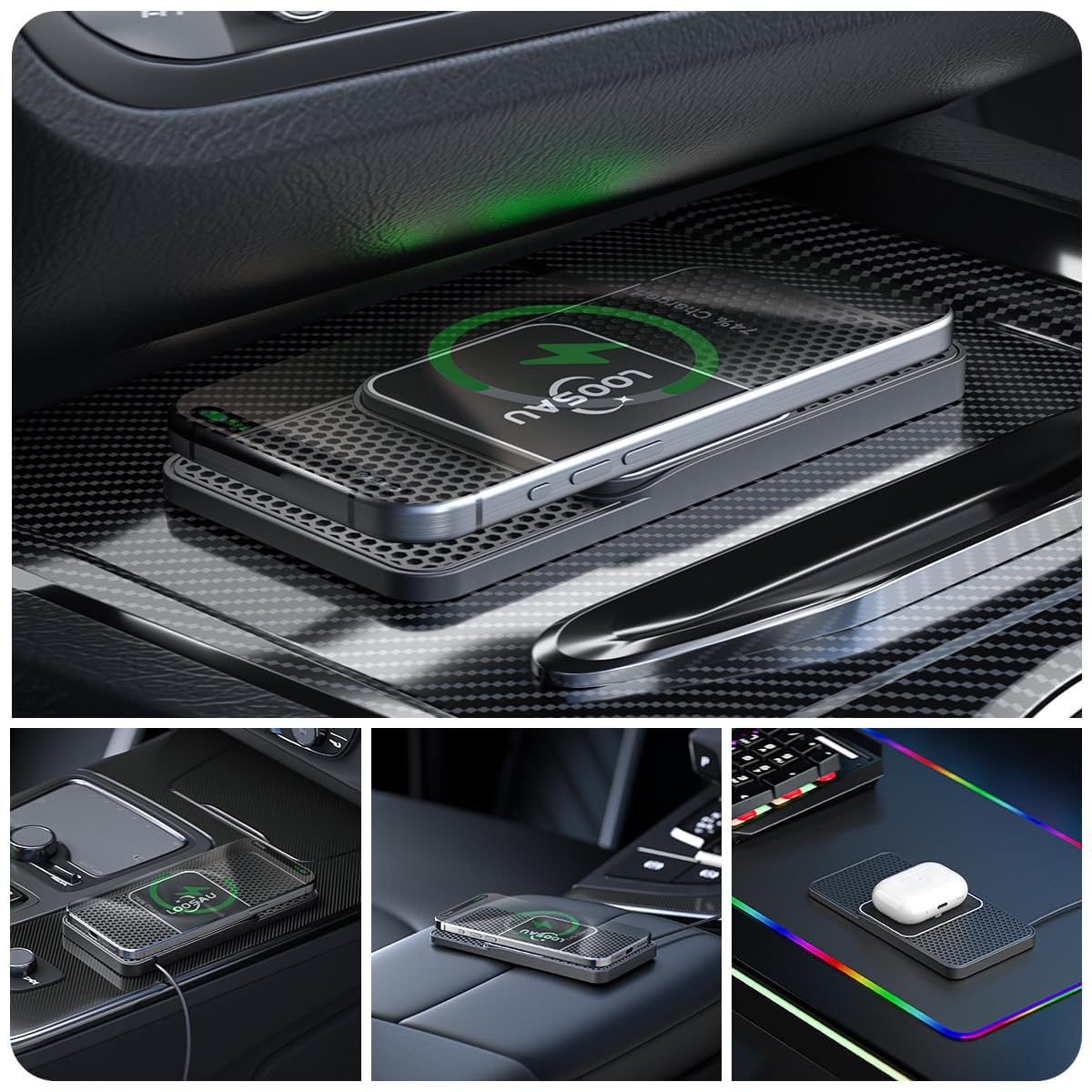 15W Fast Wireless Car Charger for iPhone 15/14/13/12/11/X & Samsung Galaxy S24/S23/S22/S21 - Qi-Certified Charging Pad with Secure Mount - Perfect for Commuting & Road Trips