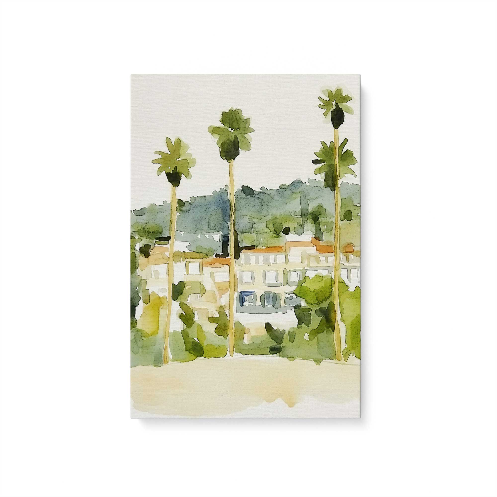 Desert Palms and Villas II Canvas Wall Art Print - Tropical Landscape Painting for Living Room, Bedroom & Office Decor