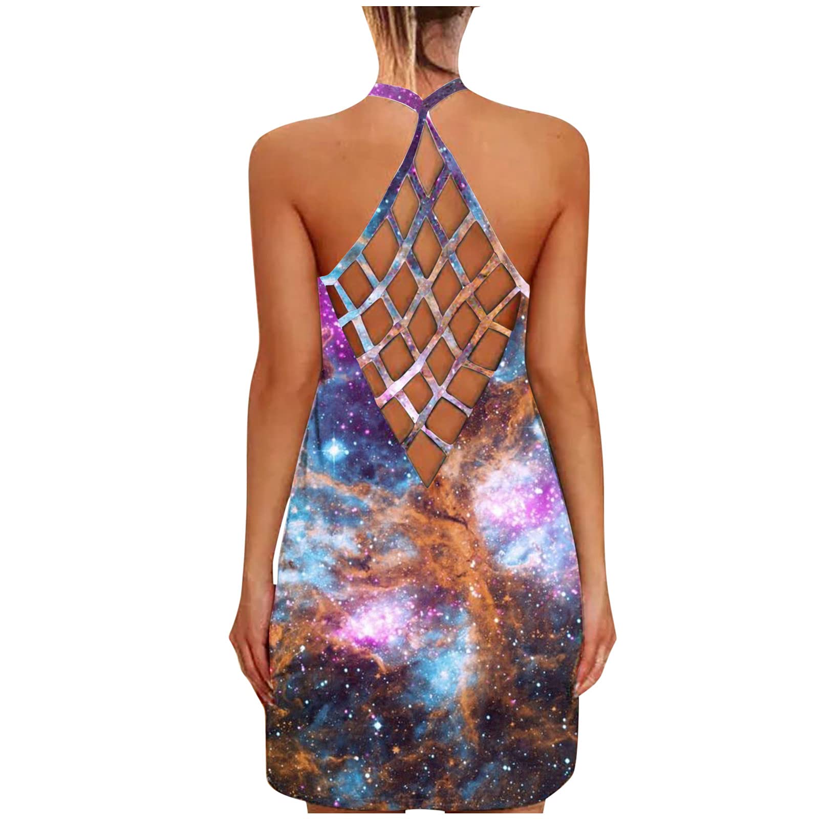 Women's Bohemian Summer Dresses - Sleeveless Halter Neck Mini Sundress for Casual, Beach & Vacation | Vintage Style Sexy Flowy Boho Dress for Outdoor Parties, Music Festivals & Date Nights