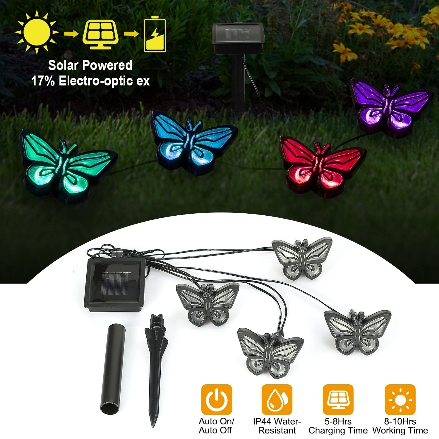 Solar Powered Butterfly Fairy String Lights - Waterproof Outdoor Garden & Lawn Decor for Patio, Yard, Wedding & Party Lighting