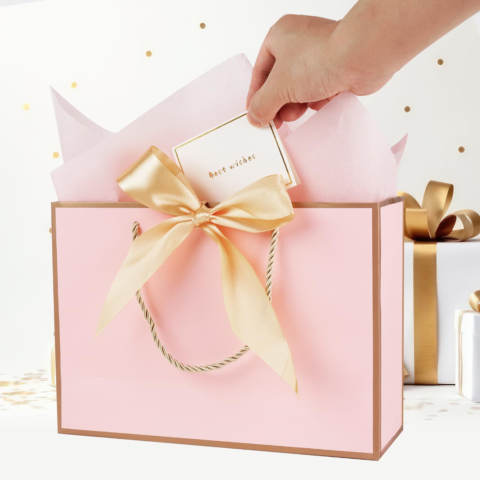 Premium 2-Pack Pink & Gold Gift Bags with Tissue Paper & Cards - 11