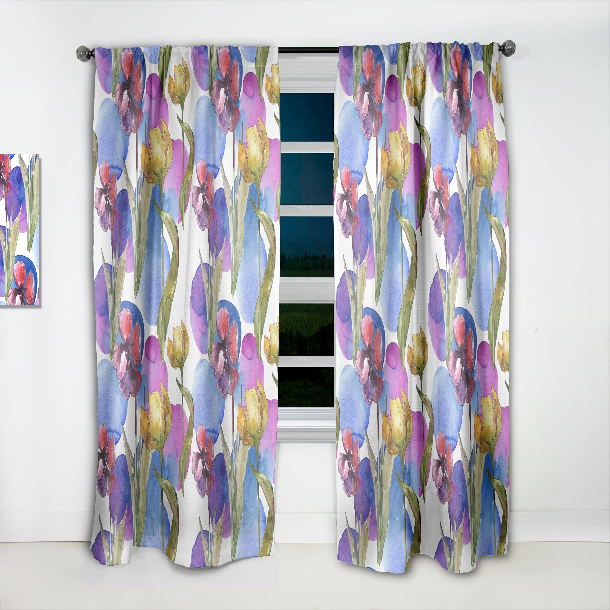 DesignQ Retro Tulips Purple Thermal Insulated Curtains - Single Panel 52x63 Inches - Elegant Window Treatments for Bedroom & Living Room - Perfect for Home Decor, Light Blocking & Energy Saving