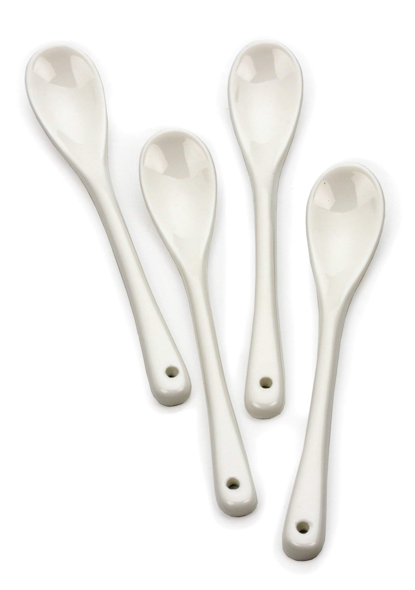 RSVP International 4-Piece White Porcelain Poached Egg Spoon Set – Perfect for Serving Jam, Honey, Soft Boiled Eggs (5.5