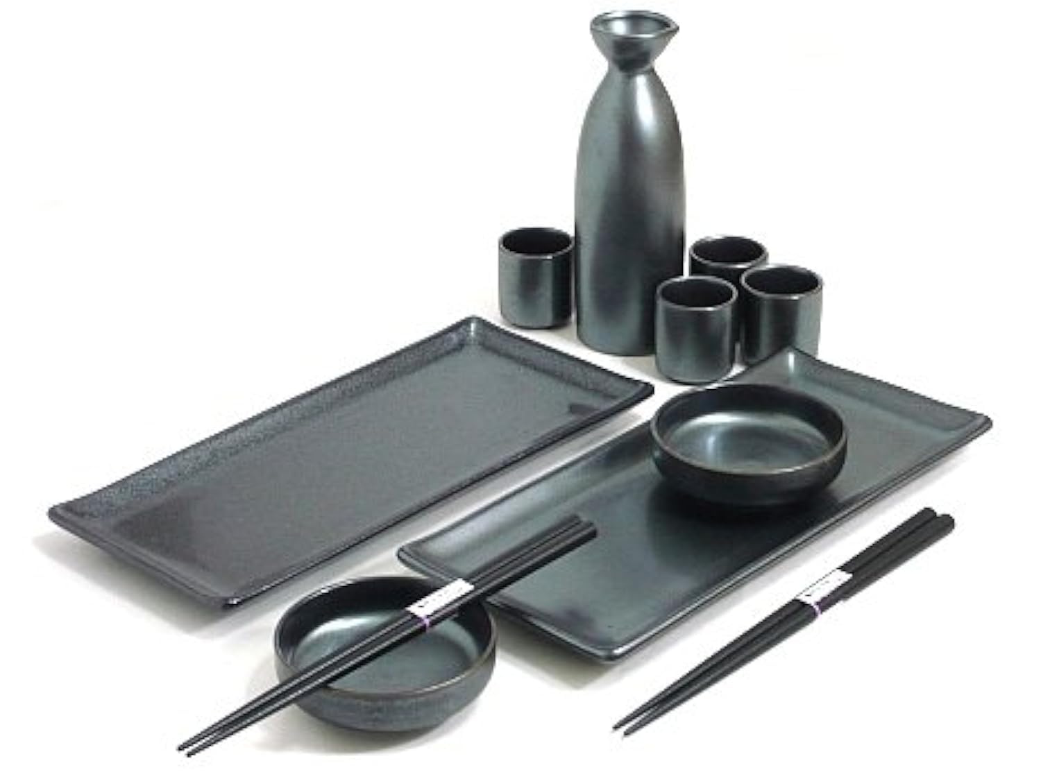 Premium Japanese Sushi Set - 11-Piece Black Crystal Ceramic Sushi Plate & Sake Set for Authentic Dining Experience | Perfect for Home Entertaining, Japanese Restaurants & Sushi Lovers