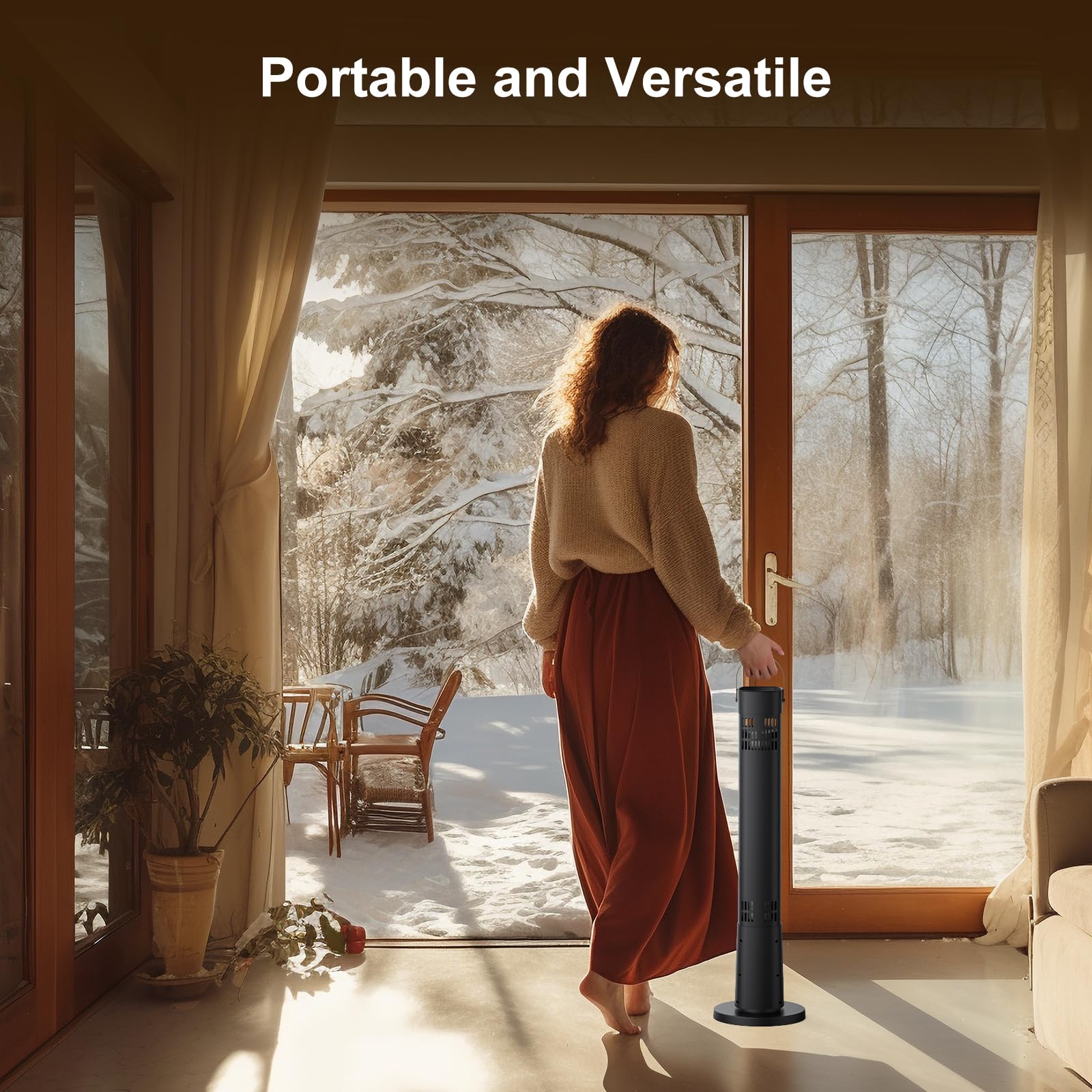 1500W Infrared Electric Heater for Patio & Indoor Use - Remote Control, 60° Oscillation, 9H Timer, 9 Heat Levels - Overheating & Tip-Over Protection with Safety Lock - Perfect for Garage, Porch, Gazebo, Living Room & Office