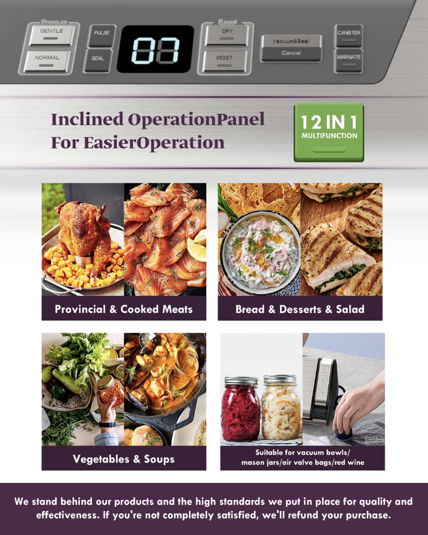 **Vacuum Sealer Machine 95kPa 140W - One-Hand Operation Food Sealer with Double Seal Strip, Built-in Cutter & Countdown Display - Includes 2 Bag Rolls & 5 Pre-cut Bags - PULSE & Marinate Modes - Perfect for Meal Prep, Sous Vide & Food Storage**