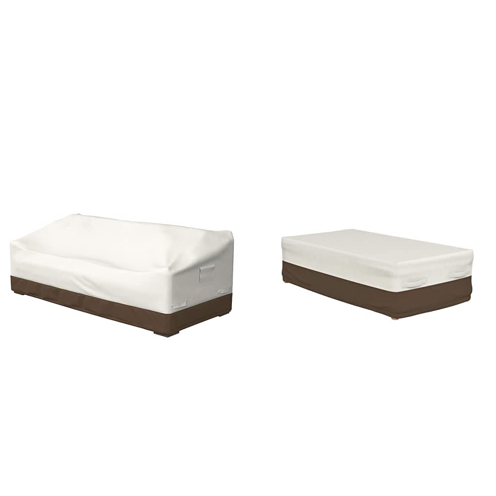 Amazon Basics Griffen 3-Seater Outdoor Sofa Cover & Coffee Table Cover - Waterproof, UV Resistant Patio Furniture Protector for Rain, Sun, Snow - Perfect for Backyard, Deck, Garden, and Poolside Use