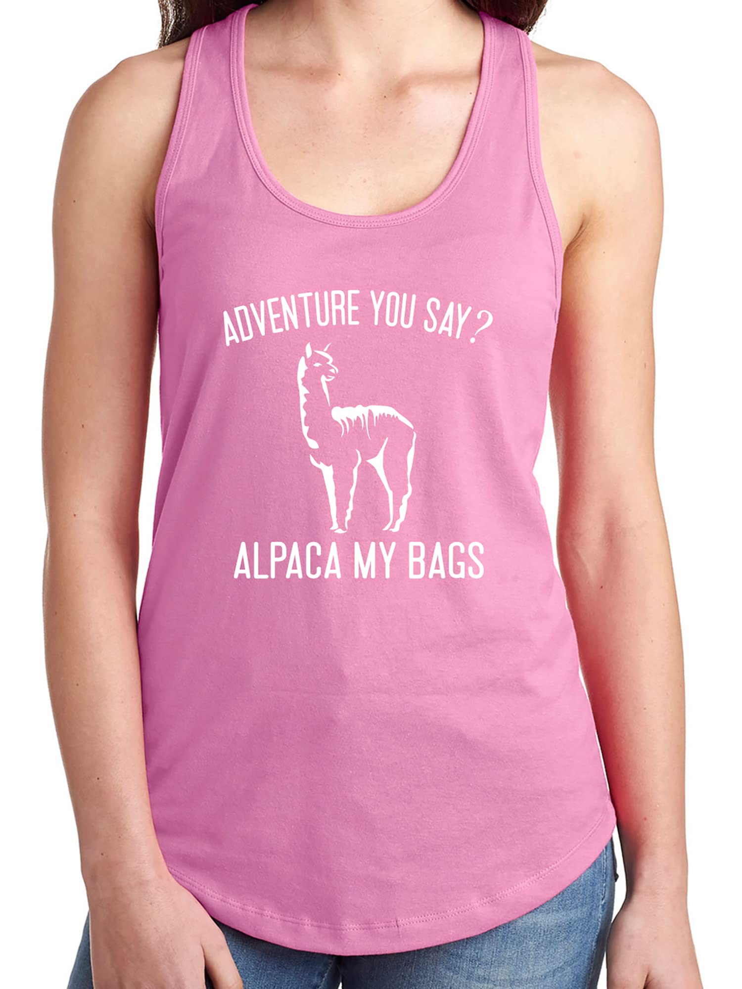 Zerogravitee Adventure Racerback Tank Top - Lightweight & Breathable Workout Shirt for Hiking, Yoga & Travel - Funny Alpaca My Bags Design