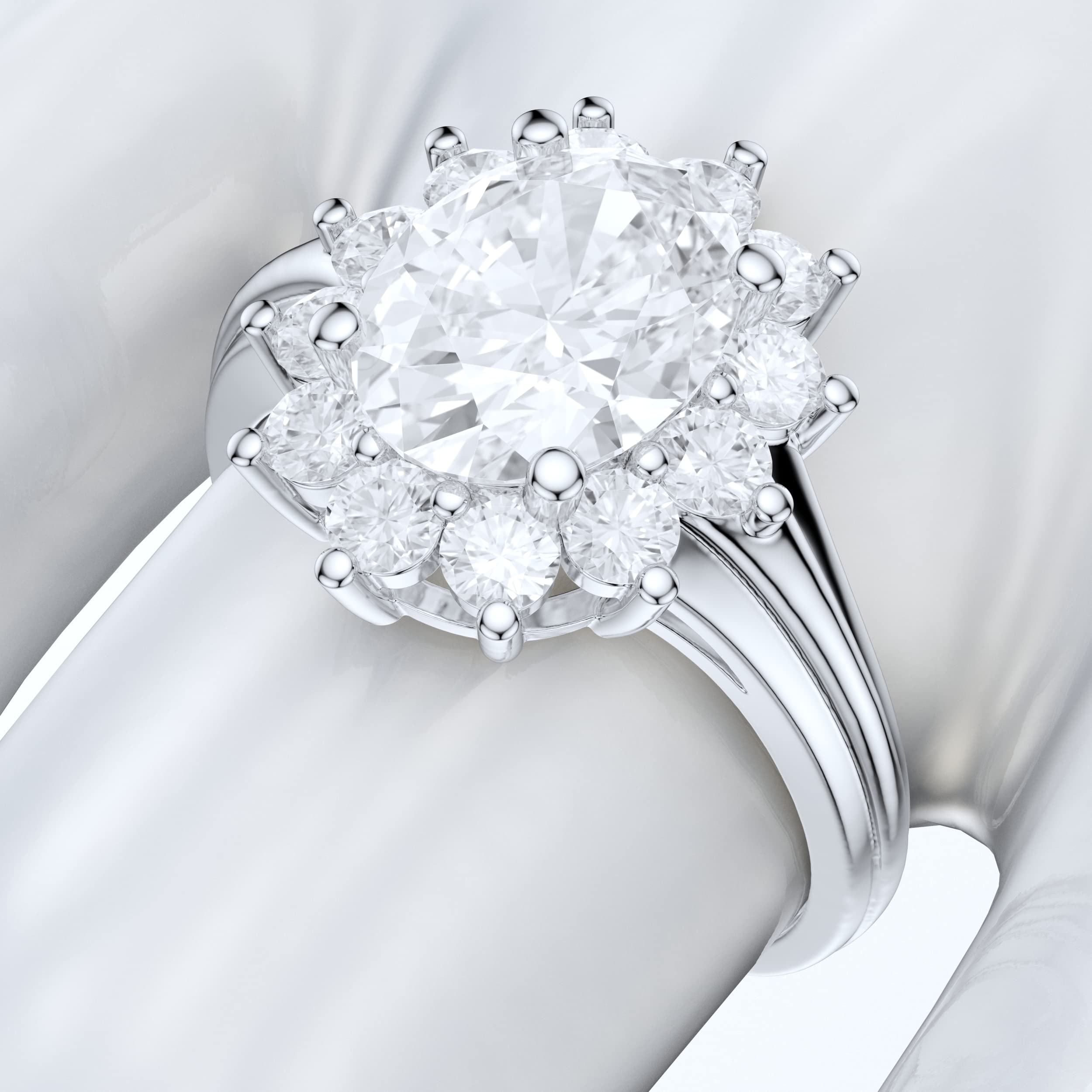 14K White Gold 7x9mm 2.0CT Oval Simulated Diamond Cluster Engagement Ring for Women - Perfect for Proposals, Anniversaries & Special Occasions