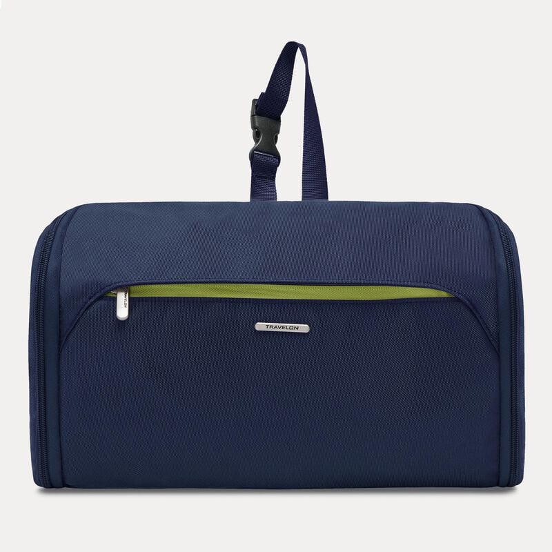 Travelon Flat Out Hanging Toiletry Kit - Waterproof Travel Cosmetic Bag with Hooks for Bathroom Organization (Midnight Black) - Perfect for Camping, Gym & Airplane Carry On