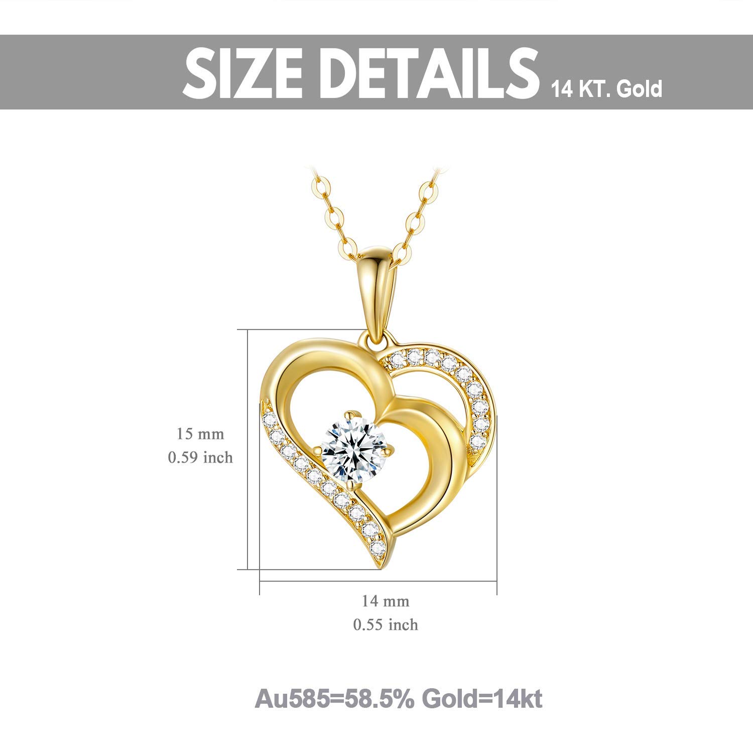 14K Solid Gold Heart Necklace for Women - Real Gold Double Love Hearts Pendant with 16-18 Inch Chain | Elegant Jewelry Gift for Mom, Wife, Girlfriend | Perfect for Anniversaries, Valentine's Day & Special Occasions