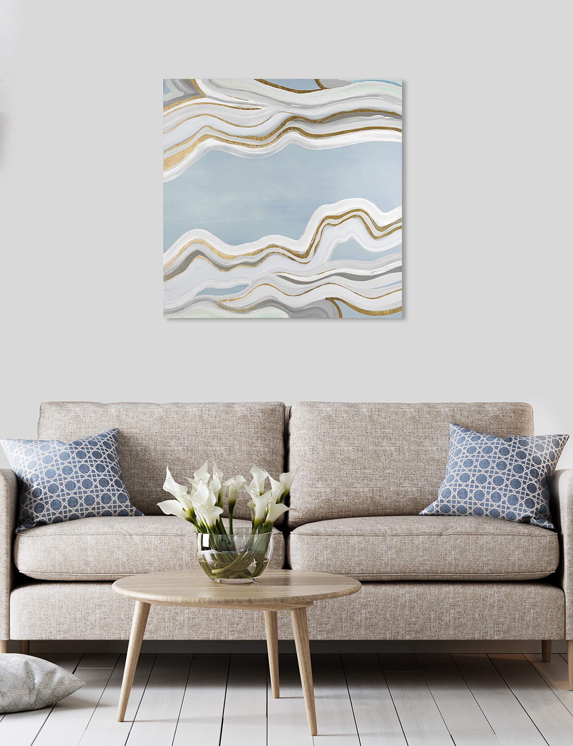 Abstract Wall Art Canvas Prints 'Glacier Flow' - Blue & Gold Modern Home Decor - 30