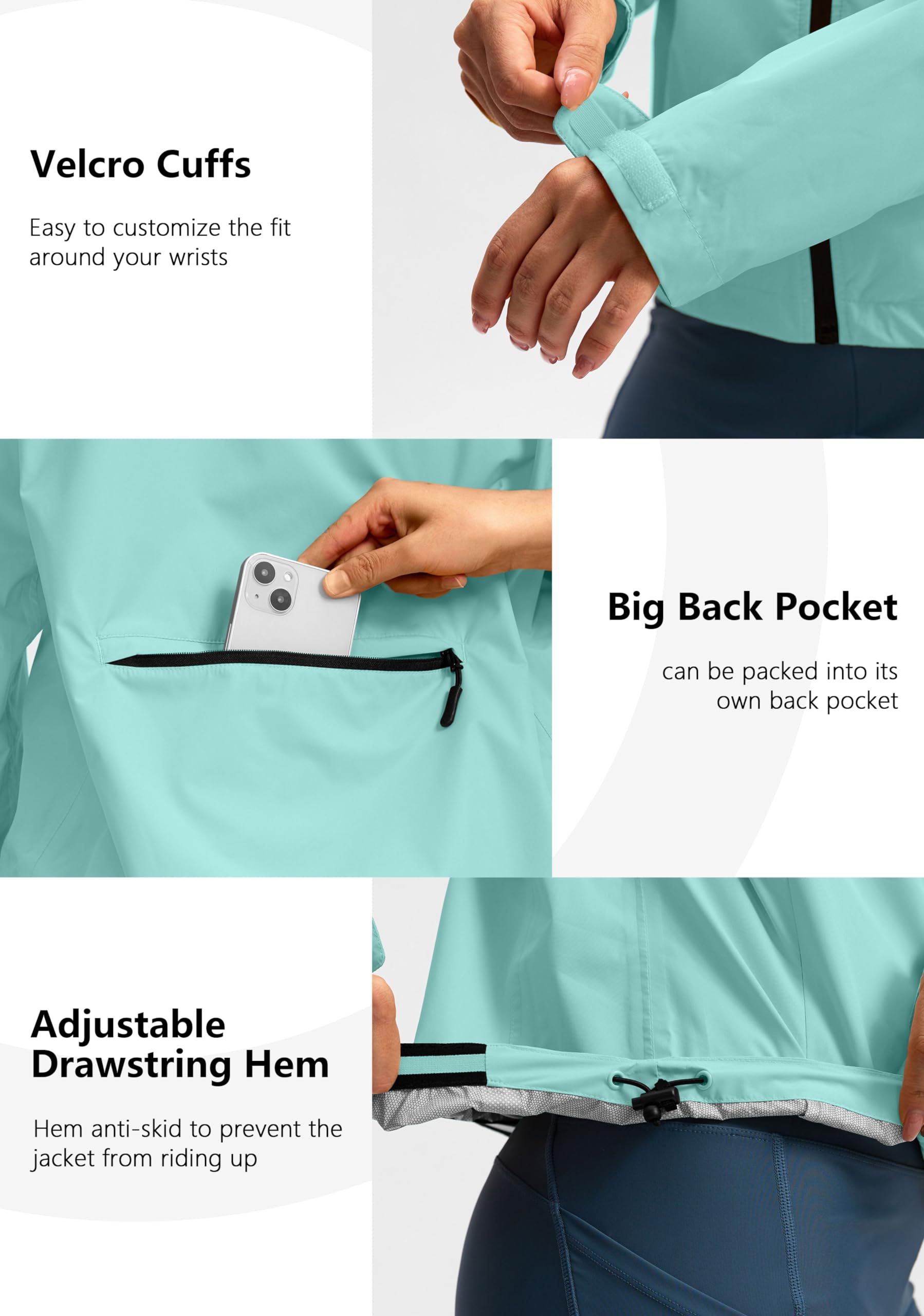 Bikewa Women's Waterproof Cycling Rain Jacket - Lightweight Windproof Running Windbreaker with Reflective Strips & Packable Hood - Perfect for Outdoor Cycling, Jogging, and Rainy Day Commutes