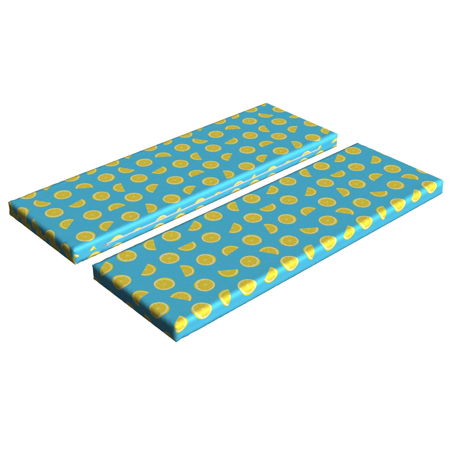 Ambesonne 2-Piece Yellow and Blue Bench Cushion Set - Fresh Lemon Slice Design, 45