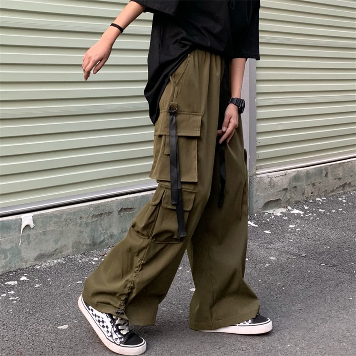 Stylish Wide Leg Cargo Pants for Women - Punk Baggy Drawstring Trousers with Harajuku Fashion Design - Comfortable Straight Leg Sweatpants & Joggers - Perfect for Streetwear, Casual Outfits and Urban Fashion