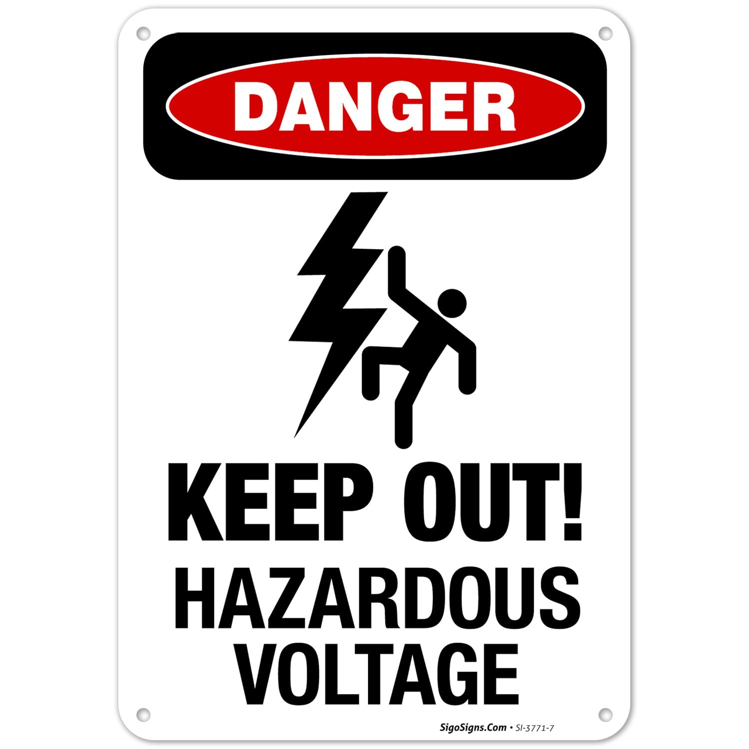 OSHA Danger Sign - Keep Out Hazardous Voltage Warning Sign, 10x7 Inches, Rust-Free .040 Aluminum, Fade Resistant for Indoor/Outdoor Use - Made in USA - Perfect for Electrical Rooms, Construction Sites & Industrial Facilities