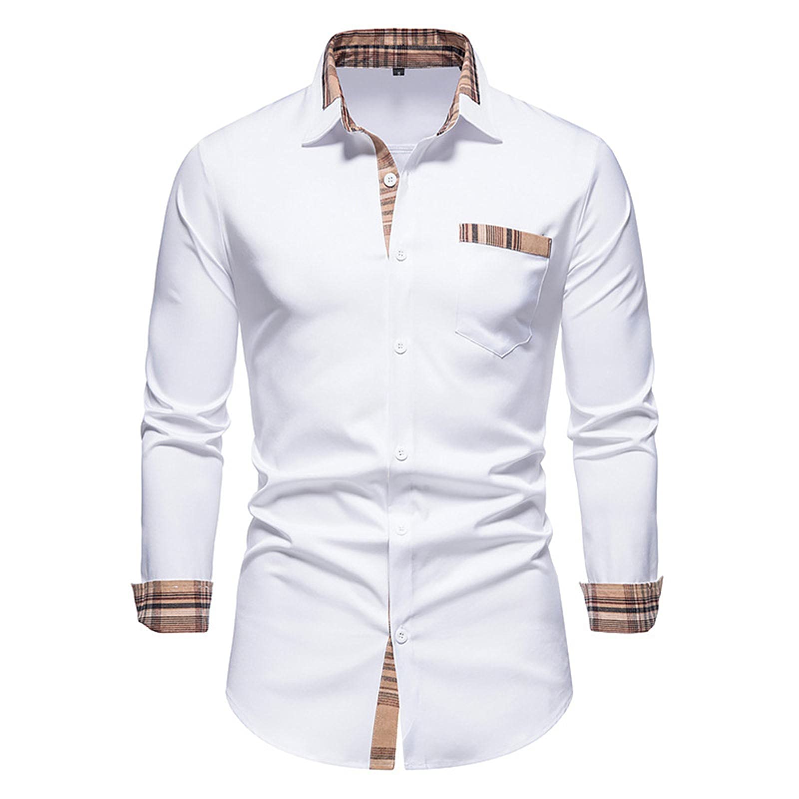Litetao Men's Fashion Patchwork Long Sleeve Dress Shirt - Business Casual Button Down Lapel Blouse for Office, Party & Formal Events