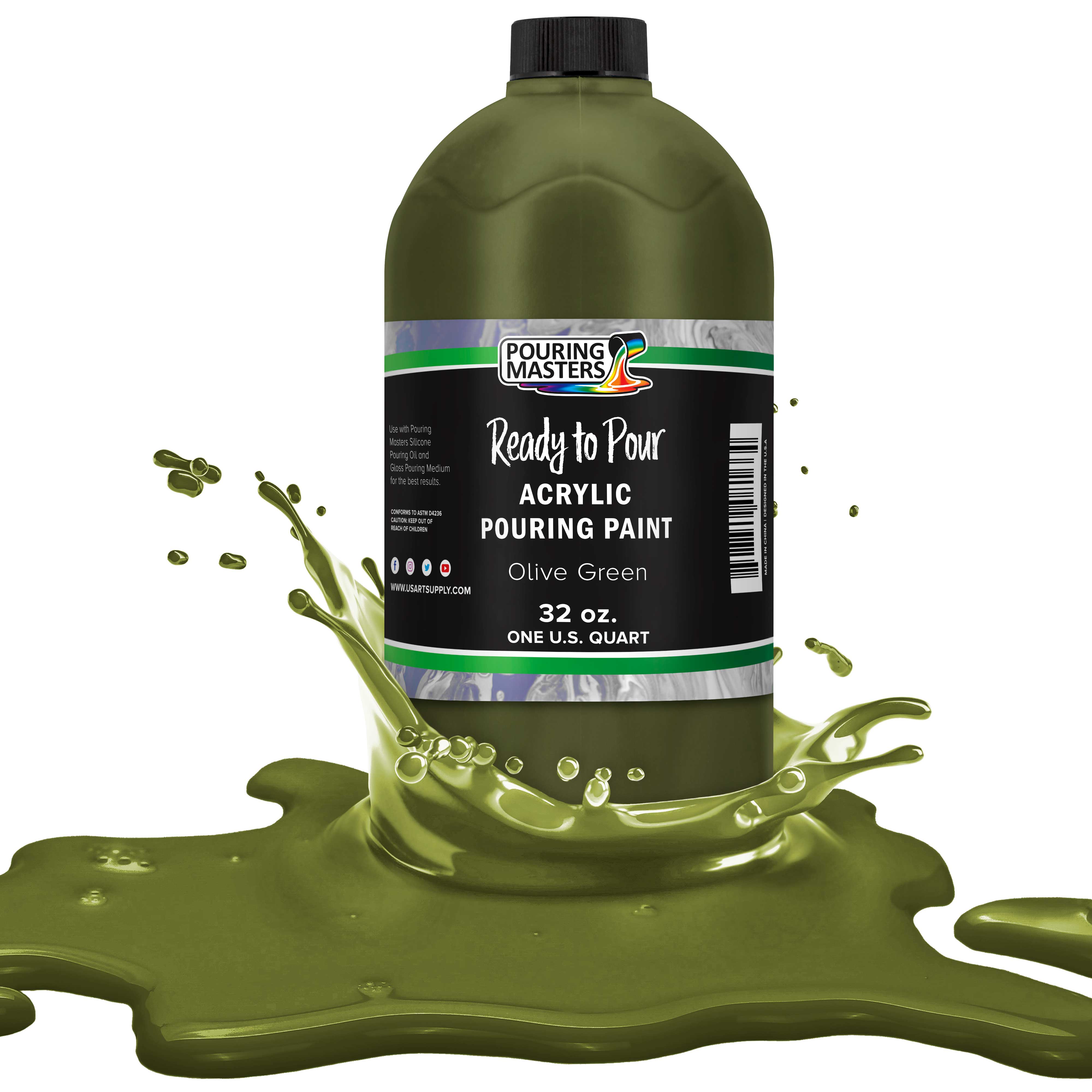 Premium Olive Green Acrylic Pouring Paint - 32oz Pre-Mixed Water-Based Art Paint for Canvas, Wood, Paper, Crafts, Tiles & Rocks | Perfect for Fluid Art, DIY Home Decor & Creative Projects