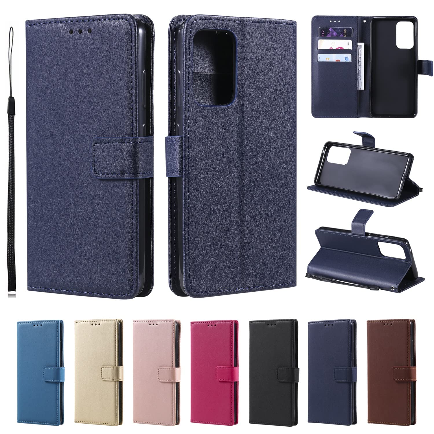 Premium PU Leather Flip Case for Samsung Galaxy A52 5G - Magnetic Closure Wallet Cover with Card Slots & Stand | Shockproof TPU Protection | Includes Wrist Strap & Lanyard | Perfect for Work, Travel, and Everyday Use