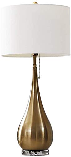 DJSMldd Modern Desk Lamp - Unique Drop Shape Copper-Plated Gold Base with White Lampshade, Pull Switch for Bedroom, Living Room & Office Lighting - Perfect for Reading, Working & Home Decor