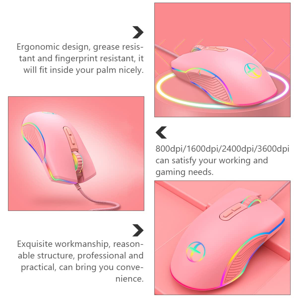 Homoyoyo RGB Gaming Mouse for Laptop & Computer - Wired USB Optical Mouse with LED Backlight for Work & Gaming - Perfect for Office, Home & Esports
