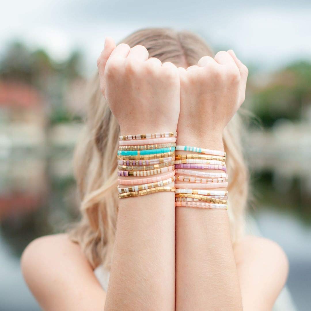 KELITCH Fashion Tila Miyuki Beaded Bracelet - Colorful Elastic Stretch Bracelet for Women, Friendship Jewelry Gift Set (2PCS) - Perfect for Birthday, Anniversary & Everyday Wear