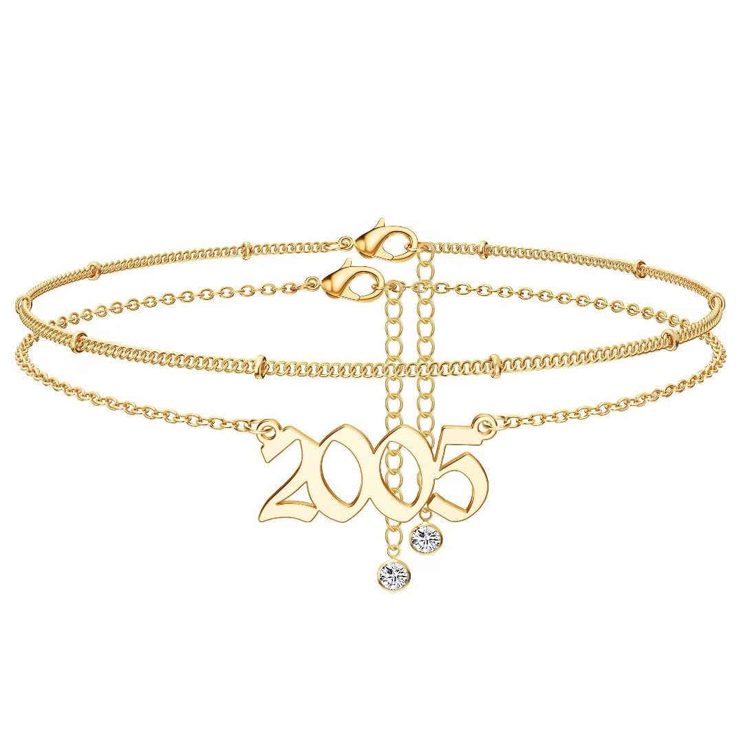 14K Gold Plated Birth Year Anklet - Women's Dainty Ankle Bracelet for Beach & Anniversary Gifts