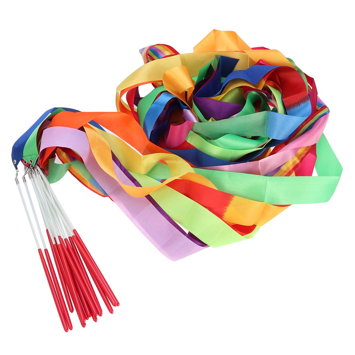 STOBOK 14-Pack Kids Gymnastics Ribbon Wands - Colorful Rhythmic Dance Streamers for Girls, Perfect for Ballet, Gymnastics Practice & Birthday Party Performances