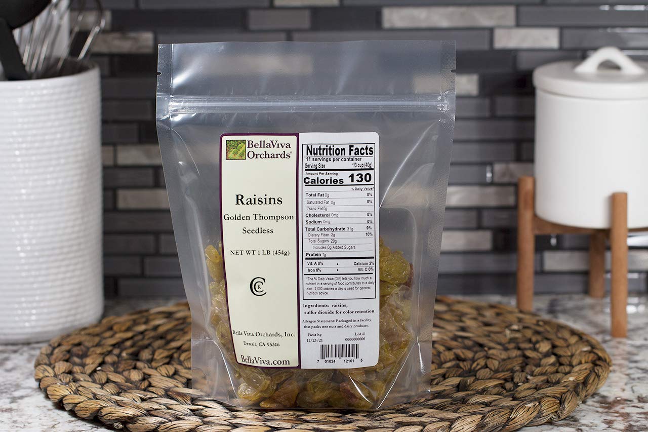 Bella Viva Orchards Premium Dried Golden Thompson Raisins - 1 lb Bag of Natural Sweet Dried Fruit Snacks | Perfect for Baking, Trail Mix & Healthy Snacking
