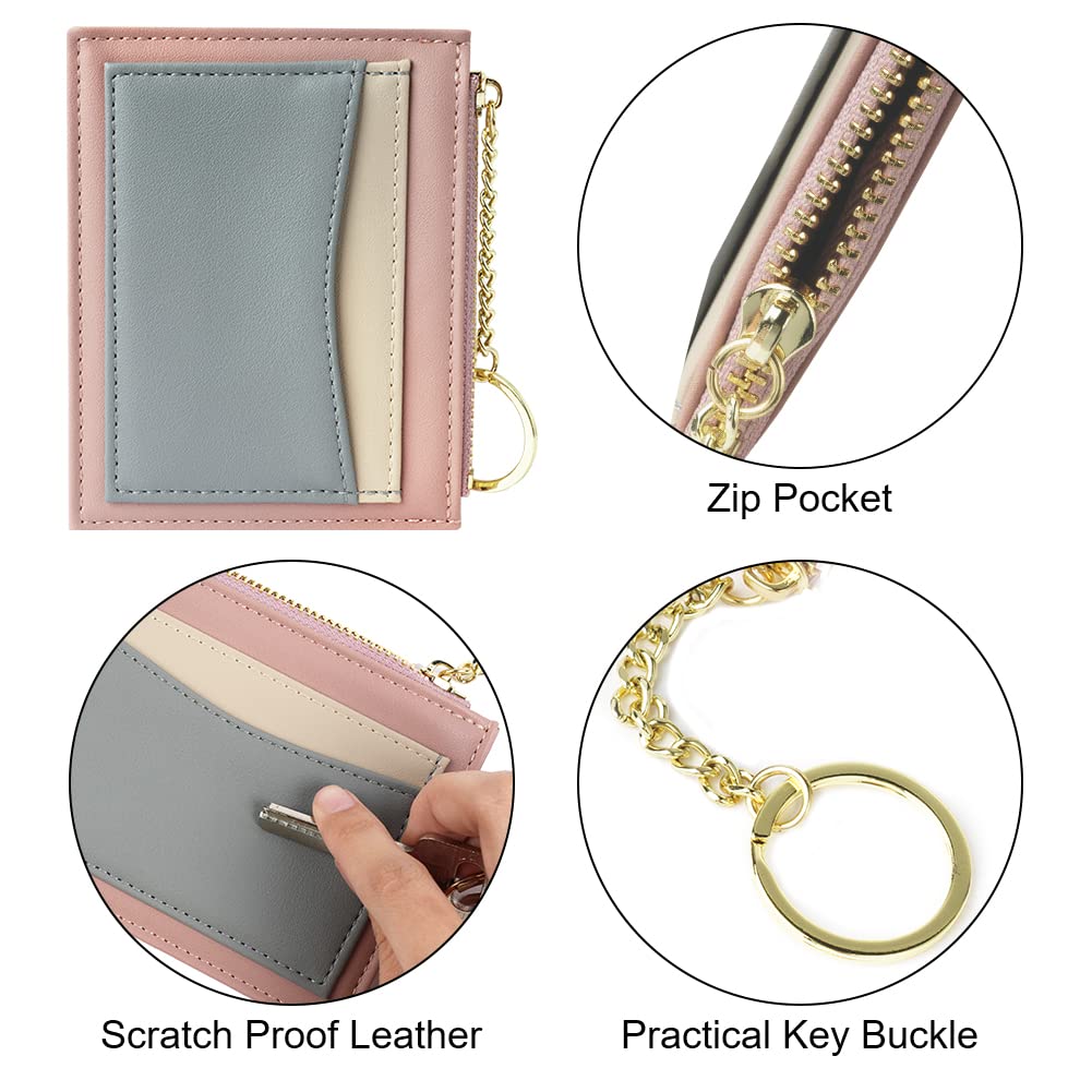 URAQT Slim Leather Credit Card Holder Wallet for Women - Minimalist Front Pocket Wallet with 5 Card Slots, Zipper Coin Purse & Keychain - RFID Blocking Card Protector | Perfect for Everyday Use, Travel & Gift Giving