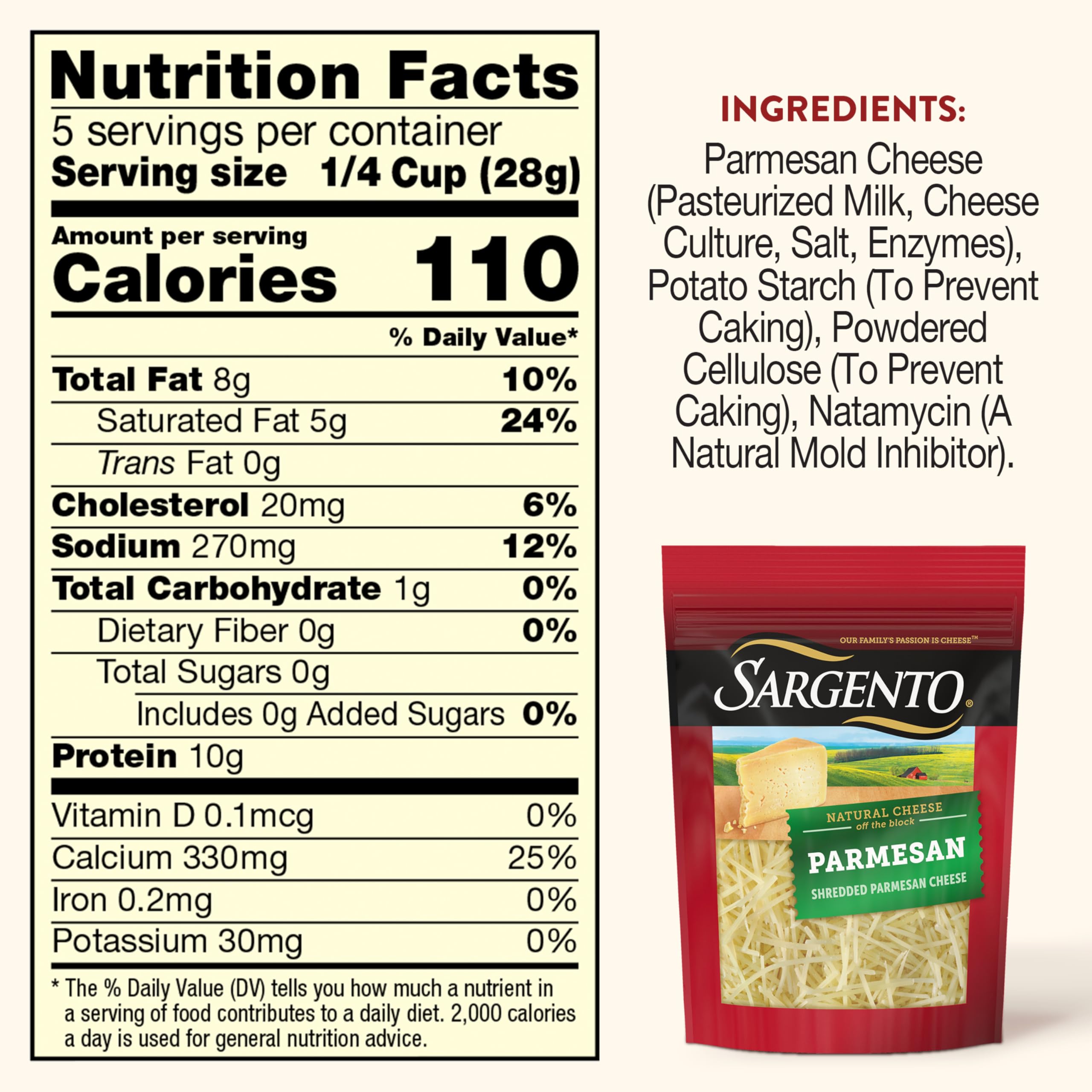 Sargento Shredded Parmesan Natural Cheese - 5 oz Bag | Aged Italian Cheese for Pasta, Pizza & Salads | Premium Grated Cheese for Cooking & Baking