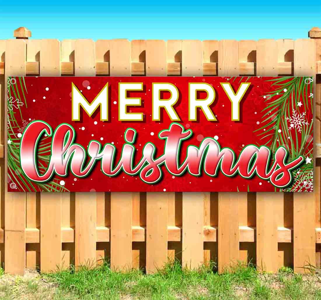 13 oz Heavy-Duty Vinyl Christmas Banner with Metal Grommets - Single-Sided Holiday Decoration for Indoor/Outdoor Christmas Party Decor